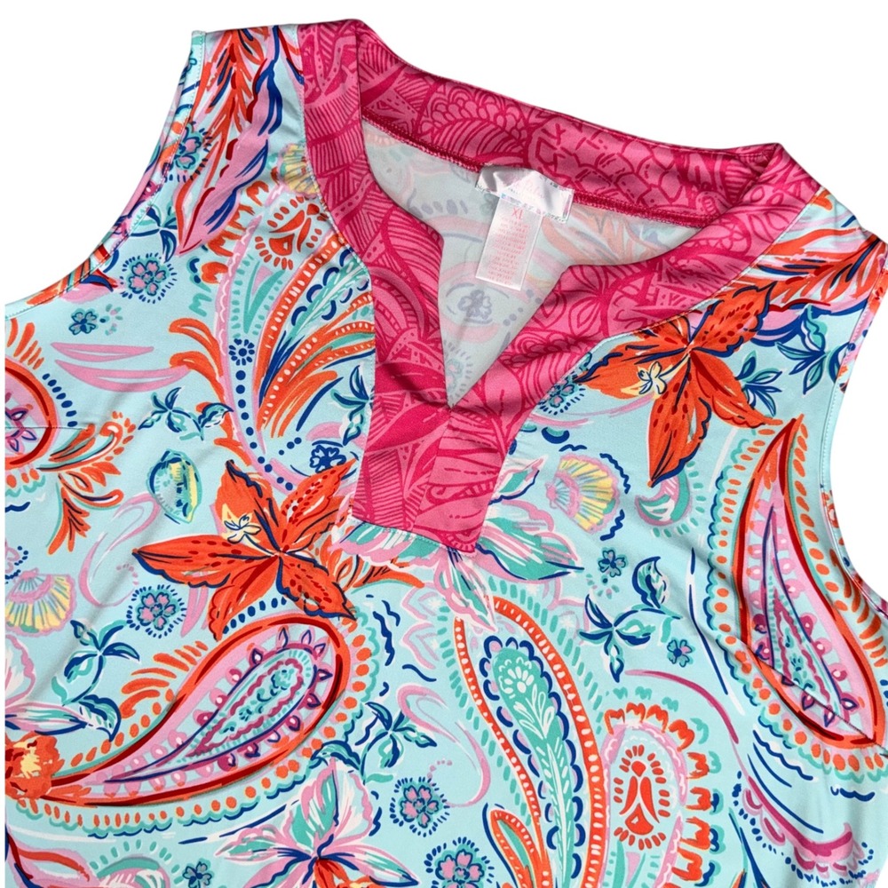 Stella Parker XL Sleeveless Paisley Floral Shift Dress Blue Vacation Golf Active